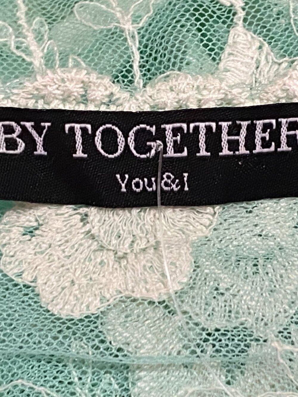 NEW BY TOGETHER Mesh Embroidered Top Blouse Tunic Long Sleeve Aqua/White - Picture 8 of 10